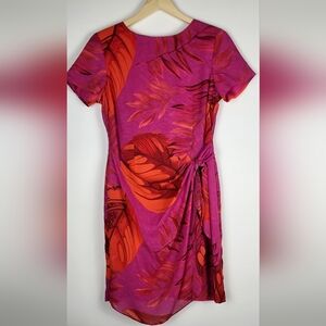 John Roberts Pink Floral wrap skirt dress short sleeve midi dress size 12P